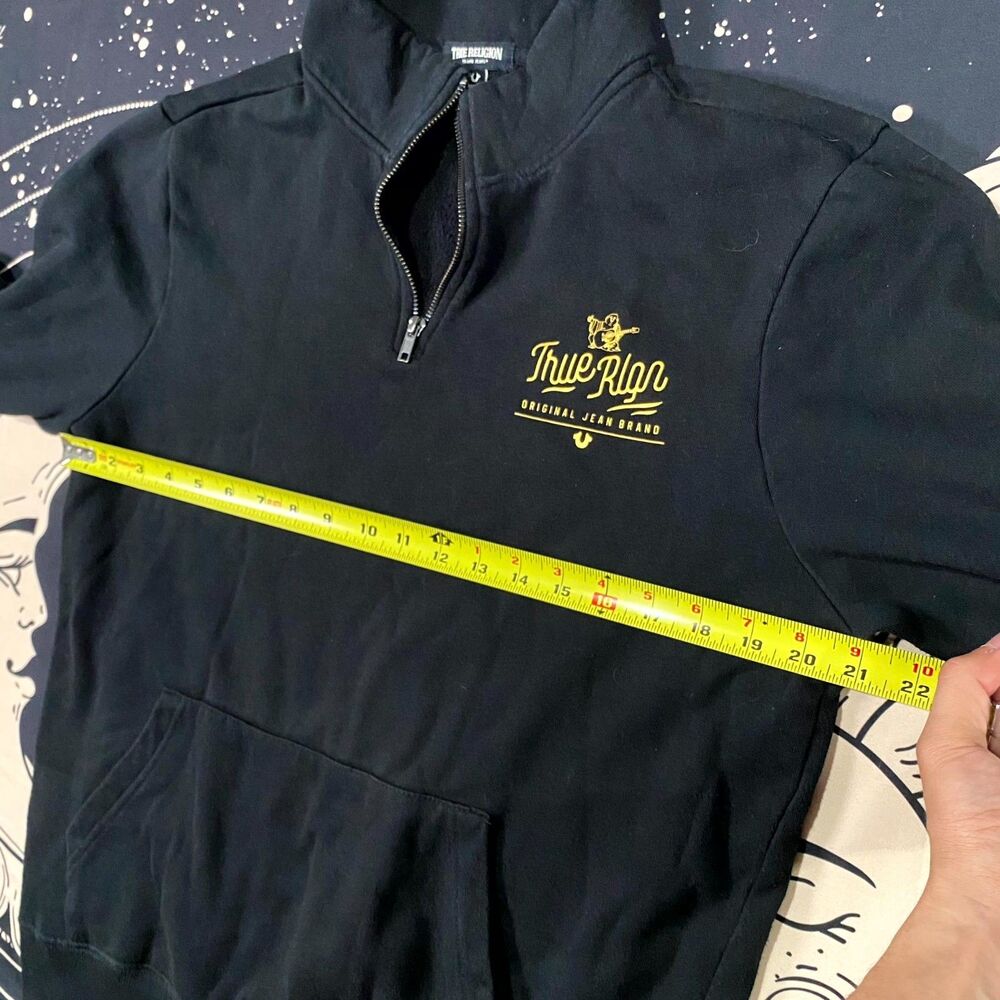 True Religion Sweatshirt Men's M Black Cotton Fleece Lined Gym & Training Preppy - Picture 6 of 7